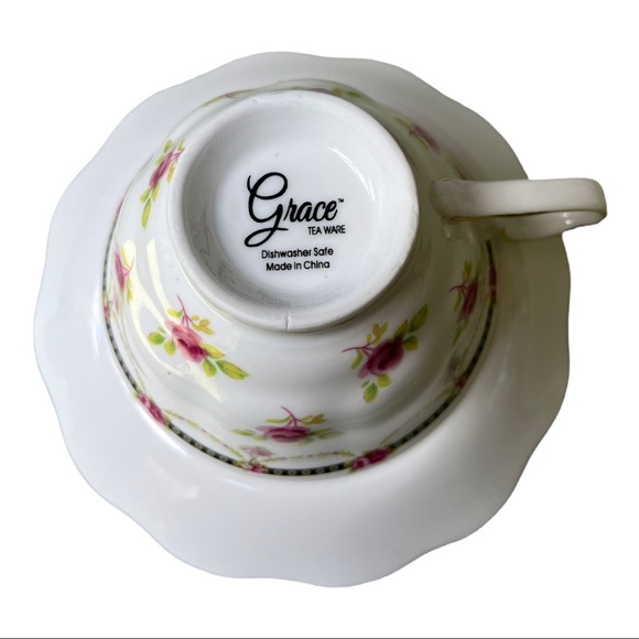 Grace Tea Ware Rose Teacup Saucer Set of Two Beautiful Rose Vintage Bone China - Picture 13 of 13